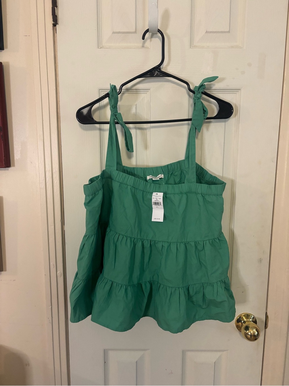 American Eagle Outfitters Green Tie-Shoulder Tiered Camisole